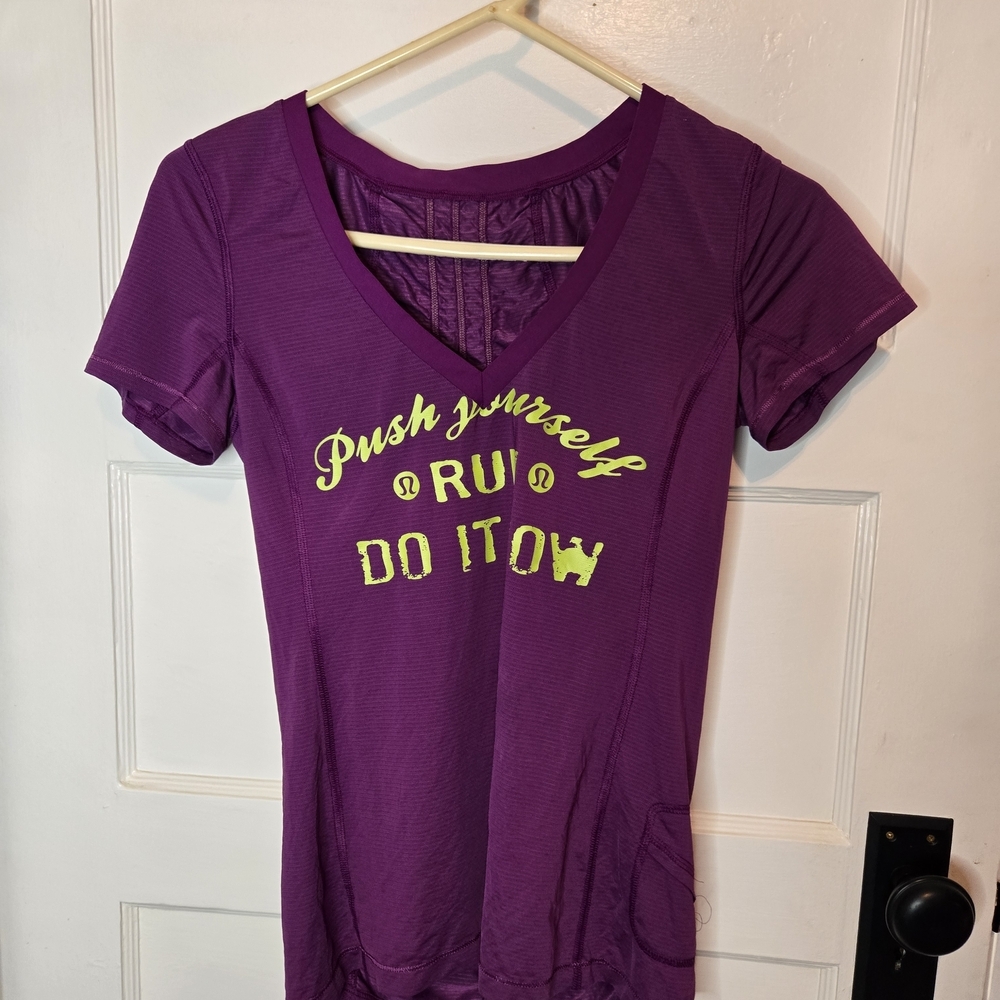 lululemon athletica Purple V-Neck Tee with Motivational Graphic